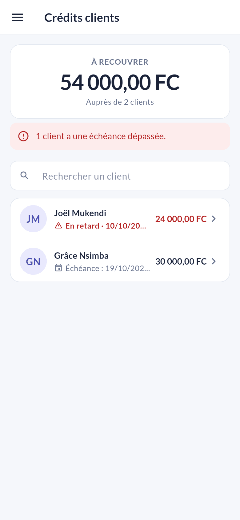 Crédits clients à recouvrer