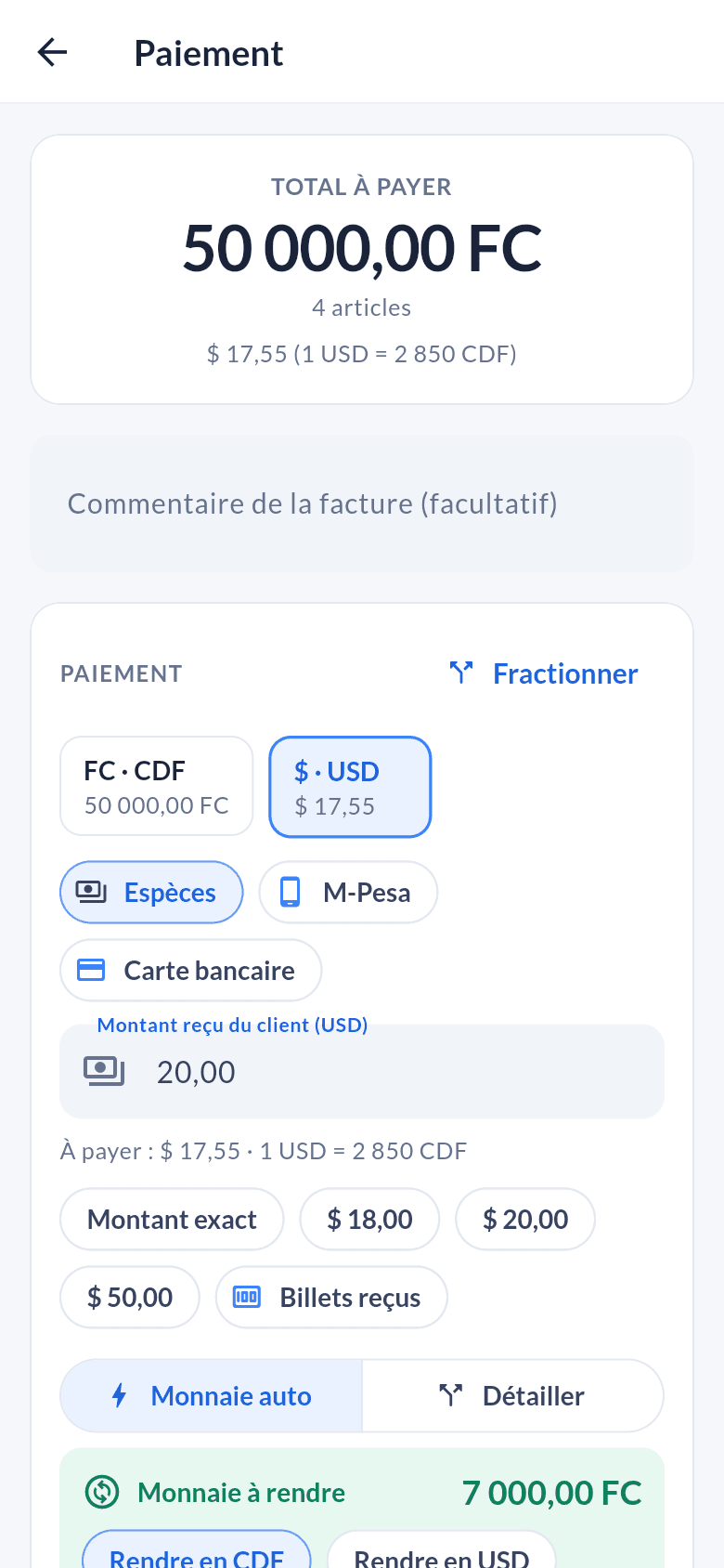 Paiement en dollars d'une vente en francs congolais